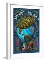 Sanibel Island, Florida - Sea Turtle Art Nouveau-Lantern Press-Framed Art Print