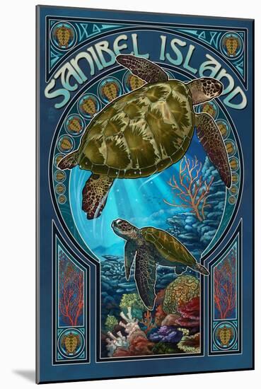 Sanibel Island, Florida - Sea Turtle Art Nouveau-Lantern Press-Mounted Art Print