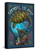 Sanibel Island, Florida - Sea Turtle Art Nouveau-Lantern Press-Framed Stretched Canvas