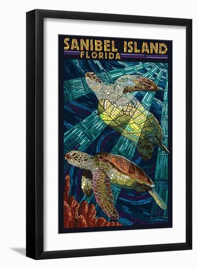 Sanibel Island, Florida - Sea Turtle Paper Mosaic-Lantern Press-Framed Art Print