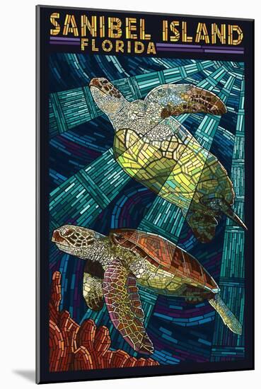 Sanibel Island, Florida - Sea Turtle Paper Mosaic-Lantern Press-Mounted Art Print