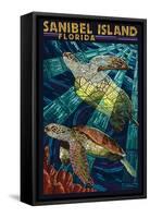 Sanibel Island, Florida - Sea Turtle Paper Mosaic-Lantern Press-Framed Stretched Canvas