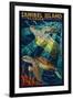 Sanibel Island, Florida - Sea Turtle Paper Mosaic-Lantern Press-Framed Art Print