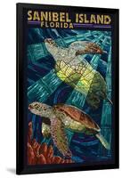 Sanibel Island, Florida - Sea Turtle Paper Mosaic-Lantern Press-Framed Art Print