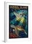 Sanibel Island, Florida - Sea Turtle Paper Mosaic-Lantern Press-Framed Art Print