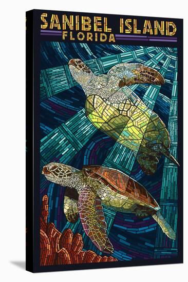 Sanibel Island, Florida - Sea Turtle Paper Mosaic-Lantern Press-Stretched Canvas