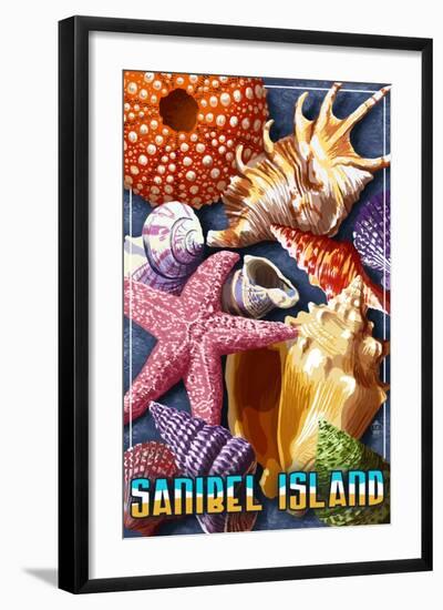 Sanibel Island, Florida - Shell Montage-Lantern Press-Framed Art Print