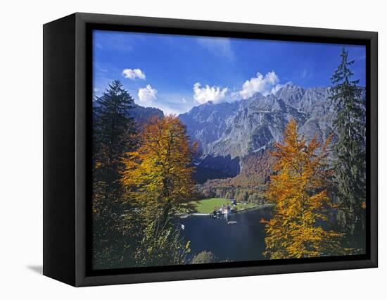 Sankt Bartholoma Church on Lake Konigssee-Walter Geiersperger-Framed Stretched Canvas