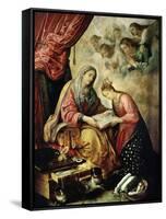 Santa Ana Enseñando a Leer a La Virgen-Juan De Las Roelas-Framed Stretched Canvas