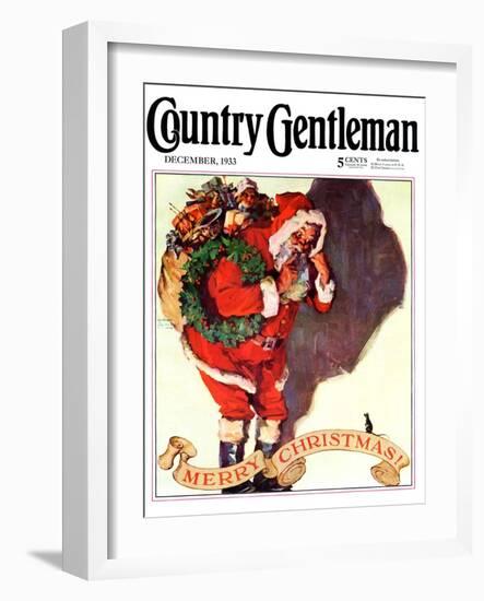 "Santa and Christmas Mouse," Country Gentleman Cover, December 1, 1933-William Meade Prince-Framed Giclee Print