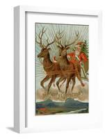 Santa and His Reindeer Flying Through the Sky with a Sleigh Full of Christmas Goodies-null-Framed Photographic Print