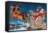 Santa and His Sleigh Flying above a Sleepy Village on Christmas Eve - a 1906 Vintage Illustration-Victorian Traditions-Framed Stretched Canvas