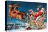 Santa and His Sleigh Flying above a Sleepy Village on Christmas Eve - a 1906 Vintage Illustration-Victorian Traditions-Stretched Canvas