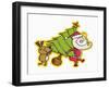 Santa and Rudolph Carrying Tree-null-Framed Giclee Print