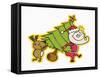 Santa and Rudolph Carrying Tree-null-Framed Stretched Canvas