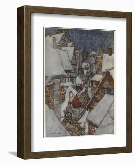 Santa and Sleigh, Rooftops-Arthur Rackham-Framed Photographic Print