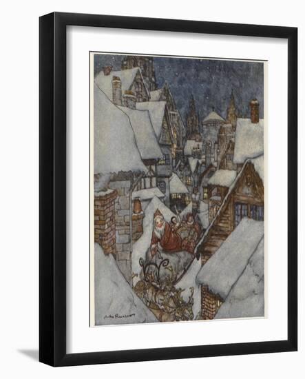 Santa and Sleigh, Rooftops-Arthur Rackham-Framed Photographic Print