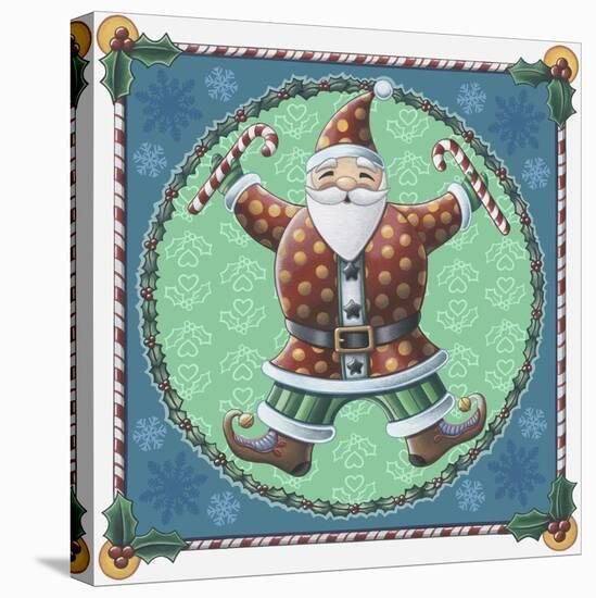 Santa and Snowflakes-Michele Meissner-Stretched Canvas