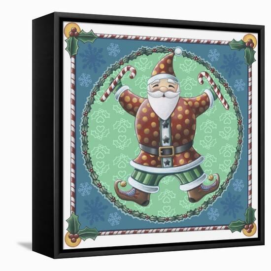 Santa and Snowflakes-Michele Meissner-Framed Stretched Canvas