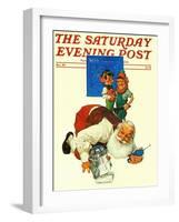 "Santa and the Robot," Saturday Evening Post Cover, December 1, 1983-Scott Gustafson-Framed Giclee Print