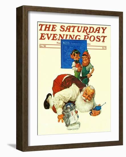 "Santa and the Robot," Saturday Evening Post Cover, December 1, 1983-Scott Gustafson-Framed Premium Giclee Print