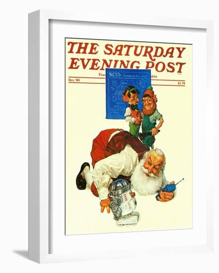 "Santa and the Robot," Saturday Evening Post Cover, December 1, 1983-Scott Gustafson-Framed Premium Giclee Print