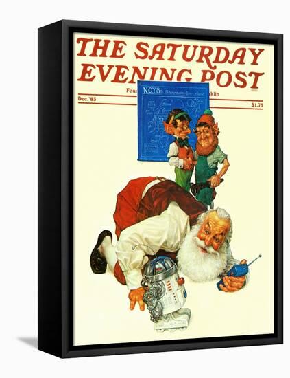 "Santa and the Robot," Saturday Evening Post Cover, December 1, 1983-Scott Gustafson-Framed Stretched Canvas