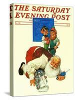 "Santa and the Robot," Saturday Evening Post Cover, December 1, 1983-Scott Gustafson-Stretched Canvas