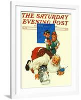 "Santa and the Robot," Saturday Evening Post Cover, December 1, 1983-Scott Gustafson-Framed Giclee Print