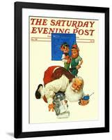 "Santa and the Robot," Saturday Evening Post Cover, December 1, 1983-Scott Gustafson-Framed Giclee Print