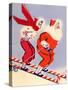 Santa and Woman Together on Candy Cane Skis, National Museum of American History, Archives Center-null-Stretched Canvas