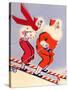 Santa and Woman Together on Candy Cane Skis, National Museum of American History, Archives Center-null-Stretched Canvas