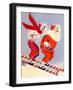 Santa and Woman Together on Candy Cane Skis, National Museum of American History, Archives Center-null-Framed Art Print