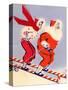 Santa and Woman Together on Candy Cane Skis, National Museum of American History, Archives Center-null-Stretched Canvas