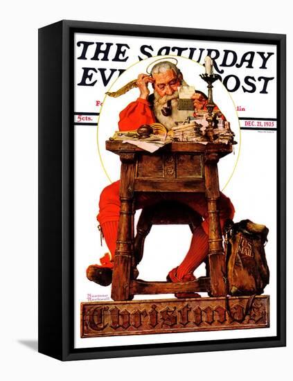 "Santa at His Desk" Saturday Evening Post Cover, December 21,1935-Norman Rockwell-Framed Stretched Canvas