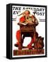 "Santa at His Desk" Saturday Evening Post Cover, December 21,1935-Norman Rockwell-Framed Stretched Canvas