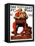 "Santa at His Desk" Saturday Evening Post Cover, December 21,1935-Norman Rockwell-Framed Stretched Canvas