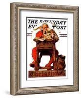 "Santa at His Desk" Saturday Evening Post Cover, December 21,1935-Norman Rockwell-Framed Giclee Print