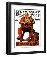 "Santa at His Desk" Saturday Evening Post Cover, December 21,1935-Norman Rockwell-Framed Giclee Print