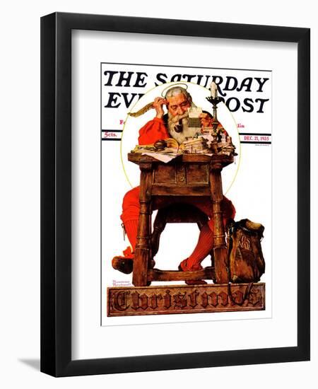 "Santa at His Desk" Saturday Evening Post Cover, December 21,1935-Norman Rockwell-Framed Giclee Print