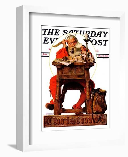 "Santa at His Desk" Saturday Evening Post Cover, December 21,1935-Norman Rockwell-Framed Giclee Print