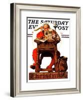 "Santa at His Desk" Saturday Evening Post Cover, December 21,1935-Norman Rockwell-Framed Giclee Print