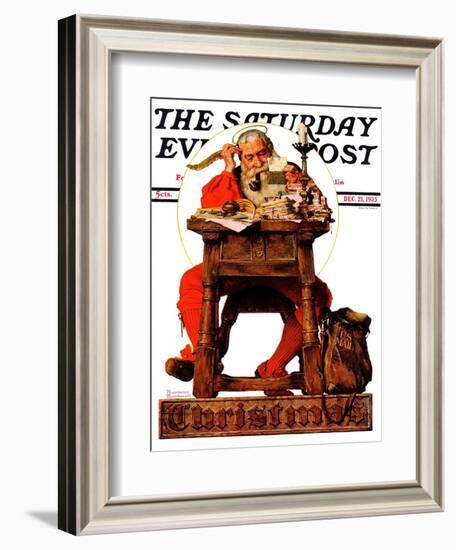 "Santa at His Desk" Saturday Evening Post Cover, December 21,1935-Norman Rockwell-Framed Giclee Print