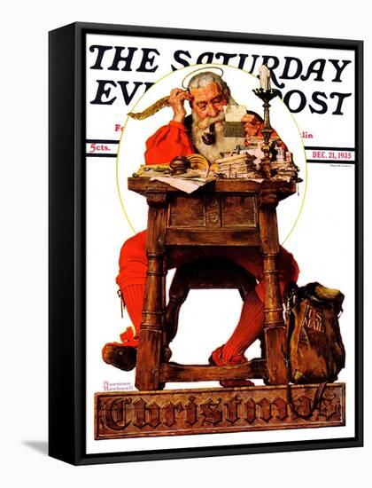 "Santa at His Desk" Saturday Evening Post Cover, December 21,1935-Norman Rockwell-Framed Stretched Canvas