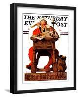 "Santa at His Desk" Saturday Evening Post Cover, December 21,1935-Norman Rockwell-Framed Giclee Print