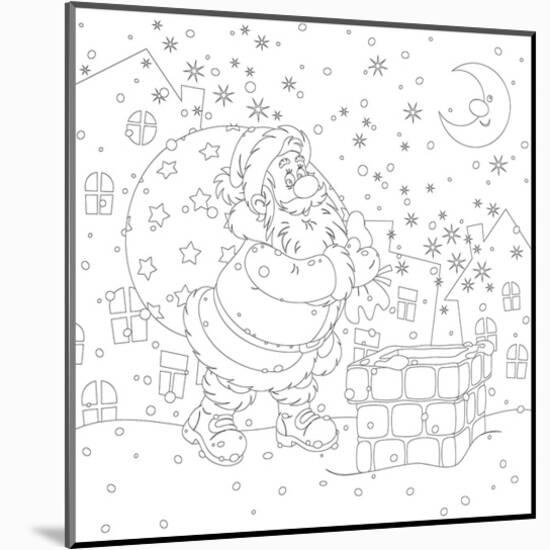 Santa At The Chimney Coloring Art-null-Mounted Coloring Poster