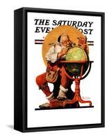 "Santa at the Globe" Saturday Evening Post Cover, December 4,1926-Norman Rockwell-Framed Stretched Canvas