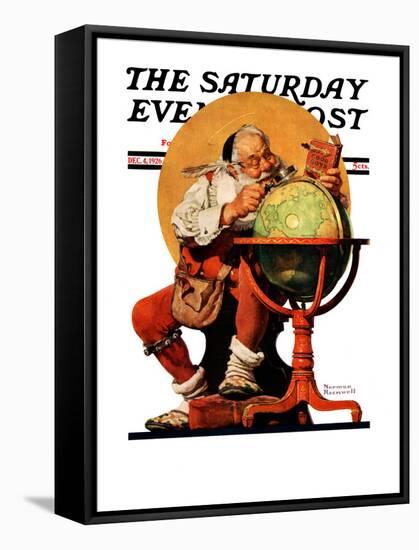 "Santa at the Globe" Saturday Evening Post Cover, December 4,1926-Norman Rockwell-Framed Stretched Canvas