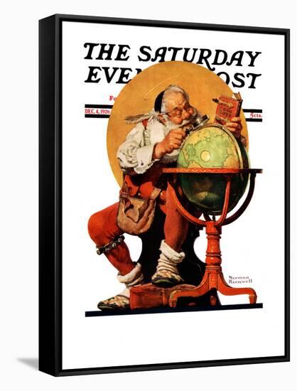 "Santa at the Globe" Saturday Evening Post Cover, December 4,1926-Norman Rockwell-Framed Stretched Canvas