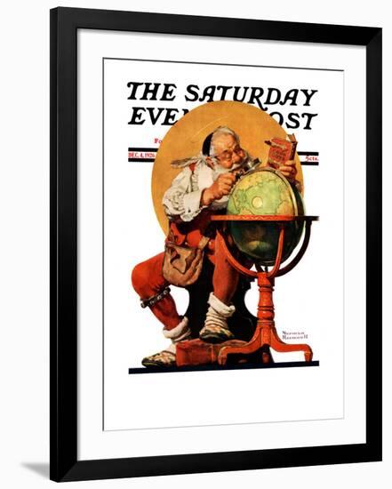 "Santa at the Globe" Saturday Evening Post Cover, December 4,1926-Norman Rockwell-Framed Premium Giclee Print